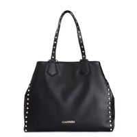 bolsa de compras suave con aplicacion de remaches y asas metalicas black