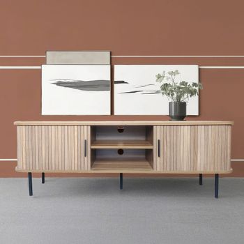 Mueble para tv de madera acanalada con puertas correderas de 140 cm