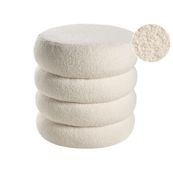 Puf Redondo De Bouclé Otomana Reposapiés Mullido Sala De Estar Blanco Crema Sumpter
