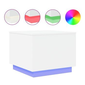 Mesa De Centro，mesa Auxiliar，mesa De Café Con Luces Led Blanco 50x50x40 Cm