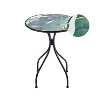 mesa de balcon exterior metal estilo vintage tablero de mosaico estructura hierro negro verde cozzana