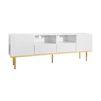 Mueble De Tv Moderno De 165 Cm, Blanco Con Detalles Dorados Y Almacenamiento