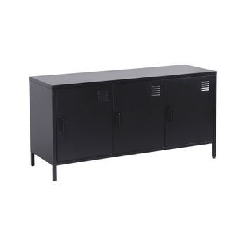 Mueble De Tv Estilo Industrial De Metal Con 3 Puertas, 120cm, Negro