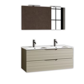 Mueble de baño con espejo de doble lavabo 5 piezas en mdf topo