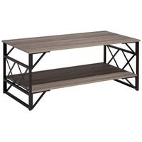 mesa de centro con tablero de madera gris pardo marco de metal negro estante 120 x 60 cm tablero de particulas industrial bolton