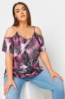 yours top hombros descubiertos rosa y negro de hojas de palmeras mujer curvy y tallas grandes yours