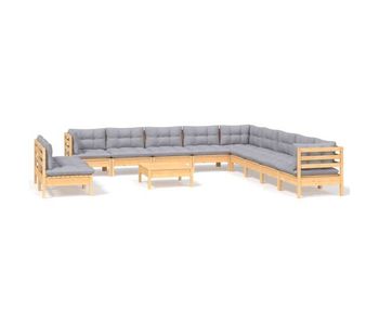 Juego de muebles de jardín 12 pzas y cojines madera maciza pino