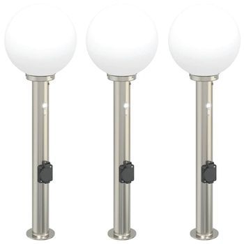 Balizas De Luz Con Sensor Y Tomacorriente, 3 Unidades, 80 Cm, Acero Inoxidable, Ip44 Vidaxl