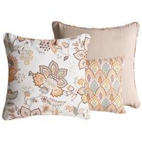 conjunto de 3 cojines decorativos de algodon con motivo de hojas orientales 4530 x 4550 cm multicolor beige hopea