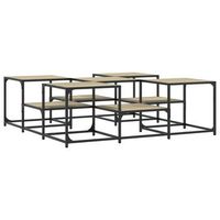 mesa de centro de diseno industrial con estantes 121 x 121 x 40 cm madera de ingenieria marron y metal dec038926