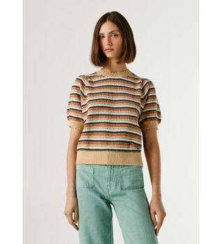 Pepe Jeans para mujer. PL7000139 Jersey Kamia Lurex beige (M), Casual, Algodón, Manga corta