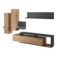conjunto de muebles para sala de estar con led coleccion bergamo colores roble y gris