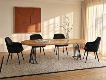 Mesa de comedor madera negro, color natural claro
