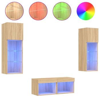 Muebles De Tv De Pared Con Luces Led 4 Piezas Roble Sonoma