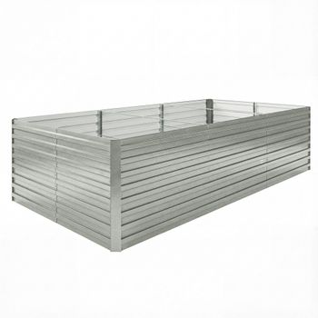 Outsunny Jardinera exterior, jardinera elevada galvanizada borde de seguridad y fondo abierto 240 x 120 x 60 cm gris plateado   Aosom España