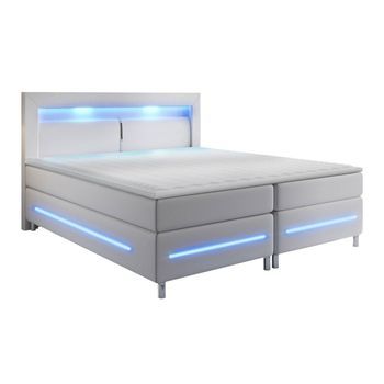 Cama Continental Nashville 109, Doble, Blanco, Cuero Ecológico, Somieres, 160x210x115cm