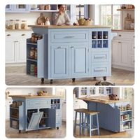 carrito de cocina - mueble de servicio para comedor - mdf y metal - azul 143x75x91cm