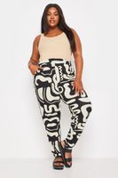 yours pantalon blanco y negro estampado abstracto mujer curvy y tallas grandes yours