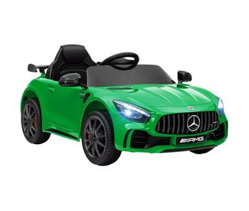 Aiyaplay coche eléctrico para niños de +3 años mercedes-benz amg gtr carro eléctrico infantil con batería 12v mando a distancia faros bocina música mp3 arranque lento y pantalla verde