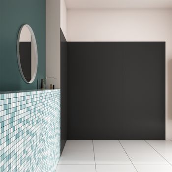 Aica Panel Angular De Pared Para Ducha En Aluminio, Negro Mate, 120x120x120x210cm, Revestimiento De Paredes