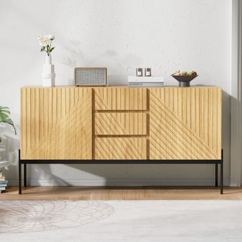 Aparador - Mueble De Salón - Tablero De Partículas Y Metal - Natural (140x40x75cm)