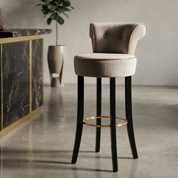 Taburete de bar de madera y tela gris 46x48x96 cm