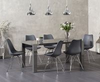 atlanta 160cm dark grey high gloss dining table with celine chrome leg chairs