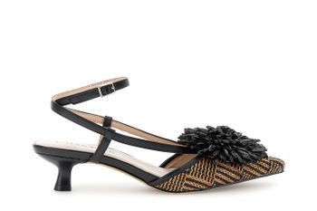 zapatos destalonados efecto rafia y accesorio floral black/tan