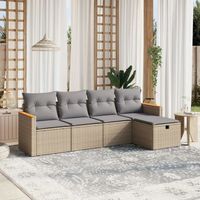 conjunto de sofas jardin con cojines beige mezcla 5 uds  mueble jardin mesa y sillas ratan pe cfw891618