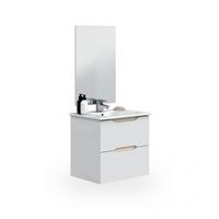 mueble de bano suspendido de 2 cajones y espejo 45x60 cm nexa blanco - roble 60 x 57 x 45 cm