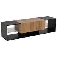 mueble de tv de madera y color negro con iluminacion led