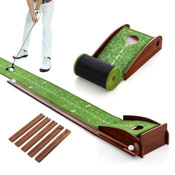 Costway Tapete de Golf de Hoyo en Uno con Retorno Automático de Pelota 3 Pelotas y Accesorios Para Practicar 274 x 27 x 15 cm