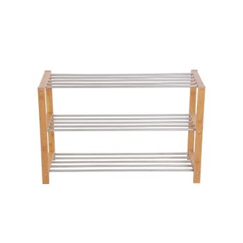 Zapatero de Bambú con Estante para Zapatos Plantas Libros, Color de bambú + Blanco