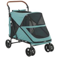 pawhut carrito para perros plegable con un boton hasta 30 kg con suspension en 4 ruedas giratorio y freno de pie turquesa