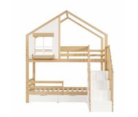 litera infantil 90x200 cm - ventanas decorativas escalera de seguridad con pasamanos 2 cajones con ruedas madera de pino y mdf - blanco y natural