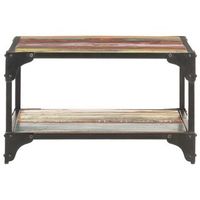 mesa de centro 60x60x35 cm madera maciza reciclada con acabado de colores mezclados y hierro con recubrimiento en polvo negro - multicolor