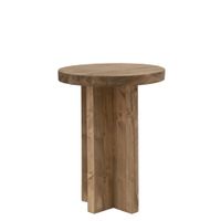 taburete de madera maciza en tono envejecido de 35x45cm