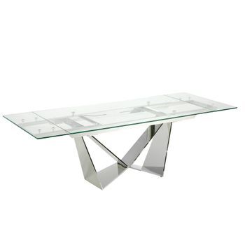 Mesa Comedor Extensible Cristal Templado Cromado 160x90x75