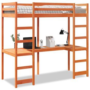 Cama Individual | Cama De Adulto | Cama Alta Sin Colchón Madera Maciza Pino Marrón Cera 80x200 Cm