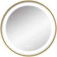 kleankin espejo de bano redondo con luz led tactil ajustable brillo y color con reloj integrado o60x4 cm dorado   aosom espana