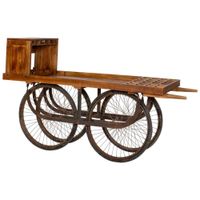 carro expositor botellero de madera marron 180x60x116h cm