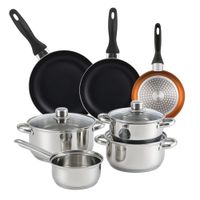 bateria de cocina 7 piezas de acero inox y sartenes bronce o162024cm