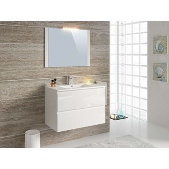Mueble De Baño 80 Cm Neli 2 Cajones Blanco Brillo T-bath Incluye Lavabo, Espejo Y Lámpara Led
