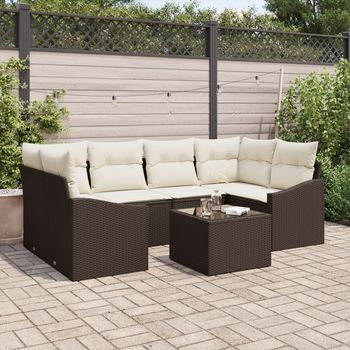 Conjunto De Comedor De Jardín De 7 Piezas Con Cojines De Ratán Duradero Marrón V5584 Unico / Marrón