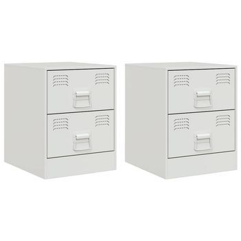 Juego De 2 Mesitas De Noche - Mesillas Acero Blanco 34,5x39x44 Cm Mc5556
