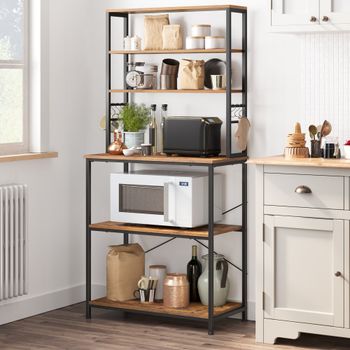 Estantería de cocina para microondas de acero marrón y negro