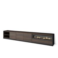 mueble tv television muebles de salon almacenaje 310x50x37 cm para tv hasta 80 chimenea electrica estilo moderno roble oscuro y negro