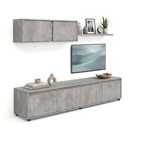 salon con mueble de tv y estanteria 200 cm arlet gris cemento x 43 x 41 cm