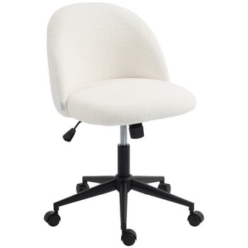 HOMCOM Silla de Oficina Giratoria de Borreguito Regulable en Altura con Ruedas Espuma de Confort Crema   Aosom España