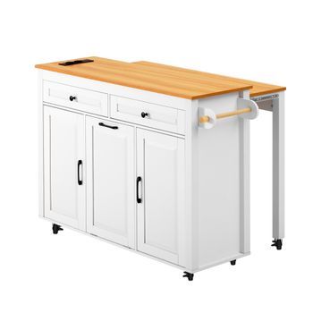 Isla De Cocina - Mesa Extensible Con Encimera - Ideal Para El Comedor - Blanco
